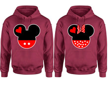 Charger l&#39;image dans la galerie, Mickey Minnie hoodie, Matching couple hoodies, Maroon pullover hoodies. Couple jogger pants and hoodies set.
