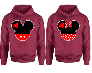 Mickey Minnie hoodie, Matching couple hoodies, Maroon pullover hoodies. Couple jogger pants and hoodies set.