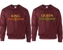 將圖片載入圖庫檢視器 King Queen couple sweatshirts. Maroon sweaters for men, sweaters for women. Sweat shirt. Matching sweatshirts for couples
