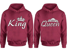 Charger l&#39;image dans la galerie, King Queen hoodie, Matching couple hoodies, Maroon pullover hoodies. Couple jogger pants and hoodies set.
