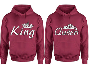 King Queen hoodie, Matching couple hoodies, Maroon pullover hoodies. Couple jogger pants and hoodies set.