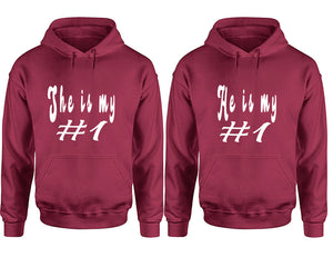 She's My Number 1 and He's My Number 1 hoodies, Matching couple hoodies, Maroon pullover hoodies
