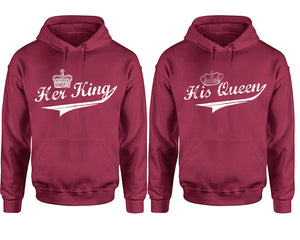 Her King His Queen hoodie, Matching couple hoodies, Maroon pullover hoodies. Couple jogger pants and hoodies set.