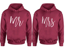 Cargar imagen en el visor de la galería, Mr and Mrs hoodies, Matching couple hoodies, Maroon pullover hoodies
