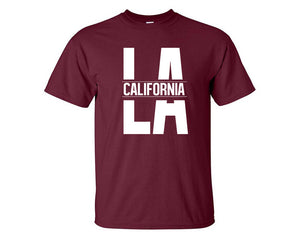 LA California custom t shirts, graphic tees. Maroon t shirts for men. Maroon t shirt for mens, tee shirts.