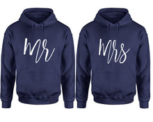 Load image into Gallery viewer, Mr and Mrs hoodies, Matching couple hoodies, Navy Blue pullover hoodies
