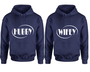 Hubby and Wifey hoodies, Matching couple hoodies, Navy Blue pullover hoodies