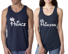 將圖片載入圖庫檢視器 Prince Princess  matching couple tank tops. Couple shirts, Navy Blue tank top for men, tank top for women. Cute shirts.
