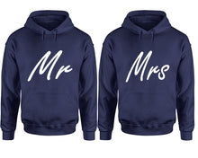 Cargar imagen en el visor de la galería, Mr and Mrs hoodies, Matching couple hoodies, Navy Blue pullover hoodies
