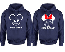 將圖片載入圖庫檢視器 Her Jack and His Sally hoodie, Matching couple hoodies, Navy Blue pullover hoodies. Couple jogger pants and hoodies set.
