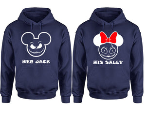 Her Jack and His Sally hoodie, Matching couple hoodies, Navy Blue pullover hoodies. Couple jogger pants and hoodies set.