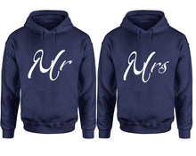 將圖片載入圖庫檢視器 Mr and Mrs hoodies, Matching couple hoodies, Navy Blue pullover hoodies
