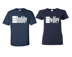 Hubby and Wifey matching couple shirts.Couple shirts, Navy Blue t shirts for men, t shirts for women. Couple matching shirts.