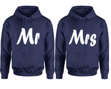Cargar imagen en el visor de la galería, Mr and Mrs hoodies, Matching couple hoodies, Navy Blue pullover hoodies
