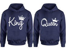 將圖片載入圖庫檢視器 King Queen hoodie, Matching couple hoodies, Navy Blue pullover hoodies. Couple jogger pants and hoodies set.
