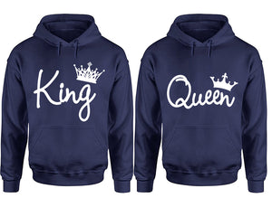 King Queen hoodie, Matching couple hoodies, Navy Blue pullover hoodies. Couple jogger pants and hoodies set.