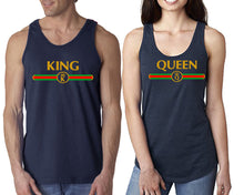 Load image into Gallery viewer, King Queen  matching couple tank tops. Couple shirts, Navy Blue tank top for men, tank top for women. Cute shirts.
