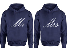 Görseli Galeri görüntüleyiciye yükleyin, Mr and Mrs hoodies, Matching couple hoodies, Navy Blue pullover hoodies
