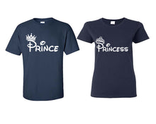 Cargar imagen en el visor de la galería, Prince Princess matching couple shirts.Couple shirts, Navy Blue t shirts for men, t shirts for women. Couple matching shirts.
