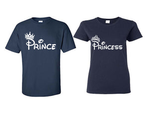 Prince Princess matching couple shirts.Couple shirts, Navy Blue t shirts for men, t shirts for women. Couple matching shirts.