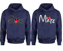 Cargar imagen en el visor de la galería, Soul Mate hoodie, Matching couple hoodies, Navy Blue pullover hoodies. Couple jogger pants and hoodies set.
