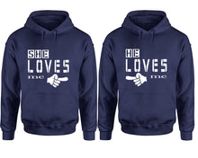 Load image into Gallery viewer, She Loves Me and He Loves Me hoodies, Matching couple hoodies, Navy Blue pullover hoodies

