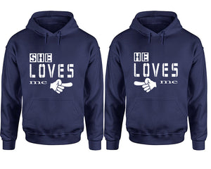 She Loves Me and He Loves Me hoodies, Matching couple hoodies, Navy Blue pullover hoodies