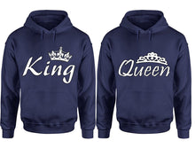 Charger l&#39;image dans la galerie, King Queen hoodie, Matching couple hoodies, Navy Blue pullover hoodies. Couple jogger pants and hoodies set.
