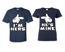 Load image into Gallery viewer, I&#39;m Hers He&#39;s Mine matching couple shirts.Couple shirts, Navy Blue t shirts for men, t shirts for women. Couple matching shirts.

