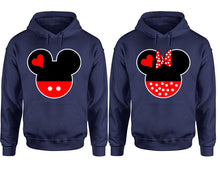 Cargar imagen en el visor de la galería, Mickey Minnie hoodie, Matching couple hoodies, Navy Blue pullover hoodies. Couple jogger pants and hoodies set.
