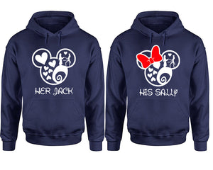 Her Jack and His Sally hoodie, Matching couple hoodies, Navy Blue pullover hoodies. Couple jogger pants and hoodies set.