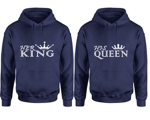Her King and His Queen hoodies, Matching couple hoodies, Navy Blue pullover hoodies