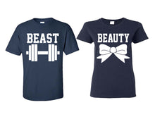 將圖片載入圖庫檢視器 Beast and Beauty matching couple shirts.Couple shirts, Navy Blue t shirts for men, t shirts for women. Couple matching shirts.
