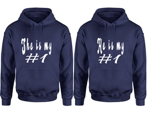 She's My Number 1 and He's My Number 1 hoodies, Matching couple hoodies, Navy Blue pullover hoodies
