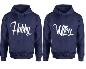 Hubby and Wifey hoodies, Matching couple hoodies, Navy Blue pullover hoodies