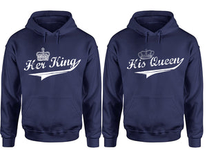 Her King His Queen hoodie, Matching couple hoodies, Navy Blue pullover hoodies. Couple jogger pants and hoodies set.