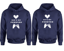 將圖片載入圖庫檢視器 She&#39;s My Forever and He&#39;s My Forever hoodies, Matching couple hoodies, Navy Blue pullover hoodies
