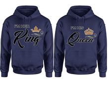 Cargar imagen en el visor de la galería, King Queen hoodie, Matching couple hoodies, Navy Blue pullover hoodies. Couple jogger pants and hoodies set.
