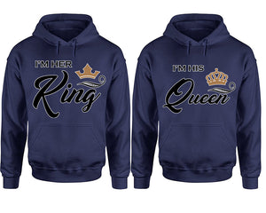 King Queen hoodie, Matching couple hoodies, Navy Blue pullover hoodies. Couple jogger pants and hoodies set.