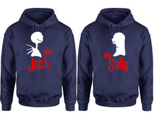 Cargar imagen en el visor de la galería, Her Jack His Sally hoodie, Matching couple hoodies, Navy Blue pullover hoodies. Couple jogger pants and hoodies set.
