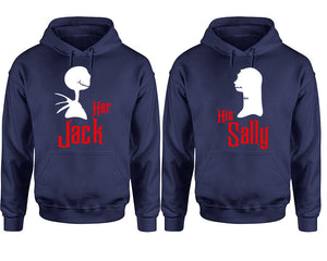 Her Jack His Sally hoodie, Matching couple hoodies, Navy Blue pullover hoodies. Couple jogger pants and hoodies set.