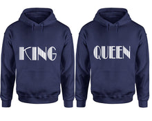 Cargar imagen en el visor de la galería, King and Queen hoodies, Matching couple hoodies, Navy Blue pullover hoodies
