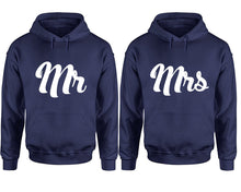 Charger l&#39;image dans la galerie, Mr and Mrs hoodies, Matching couple hoodies, Navy Blue pullover hoodies
