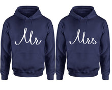 Görseli Galeri görüntüleyiciye yükleyin, Mr and Mrs hoodies, Matching couple hoodies, Navy Blue pullover hoodies
