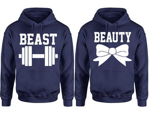 Beast Beauty hoodie, Matching couple hoodies, Navy Blue pullover hoodies. Couple jogger pants and hoodies set.