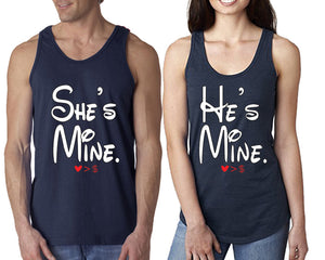 She's Mine He's Mine  matching couple tank tops. Couple shirts, Navy Blue tank top for men, tank top for women. Cute shirts.