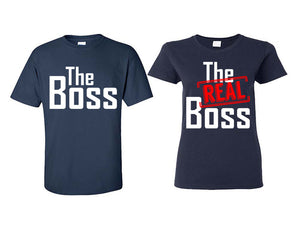The Boss The Real Boss matching couple shirts.Couple shirts, Navy Blue t shirts for men, t shirts for women. Couple matching shirts.