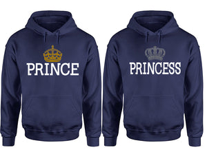 Prince Princess hoodie, Matching couple hoodies, Navy Blue pullover hoodies. Couple jogger pants and hoodies set.