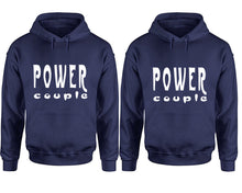 Cargar imagen en el visor de la galería, Power Couple hoodies, Matching couple hoodies, Navy Blue pullover hoodies
