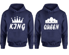 Load image into Gallery viewer, King and Queen hoodies, Matching couple hoodies, Navy Blue pullover hoodies
